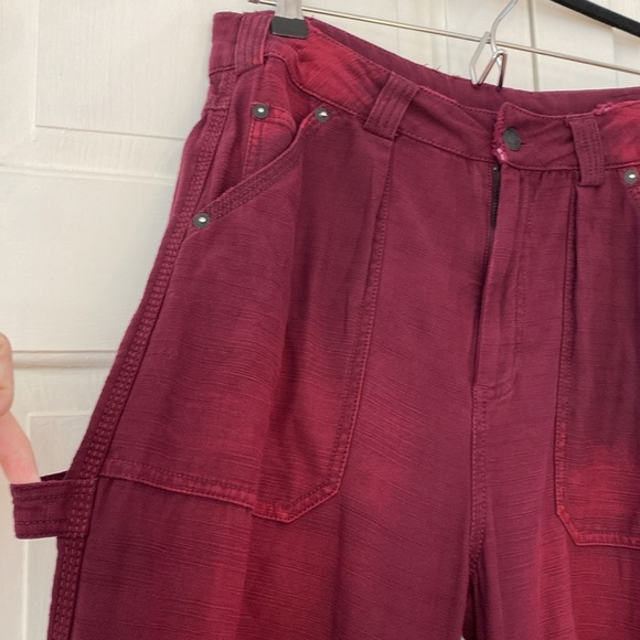 Free People Stay Awhile Carpenter Pants Mulberry Size 4 Purple Maroon Wide Leg - Picture 6 of 15